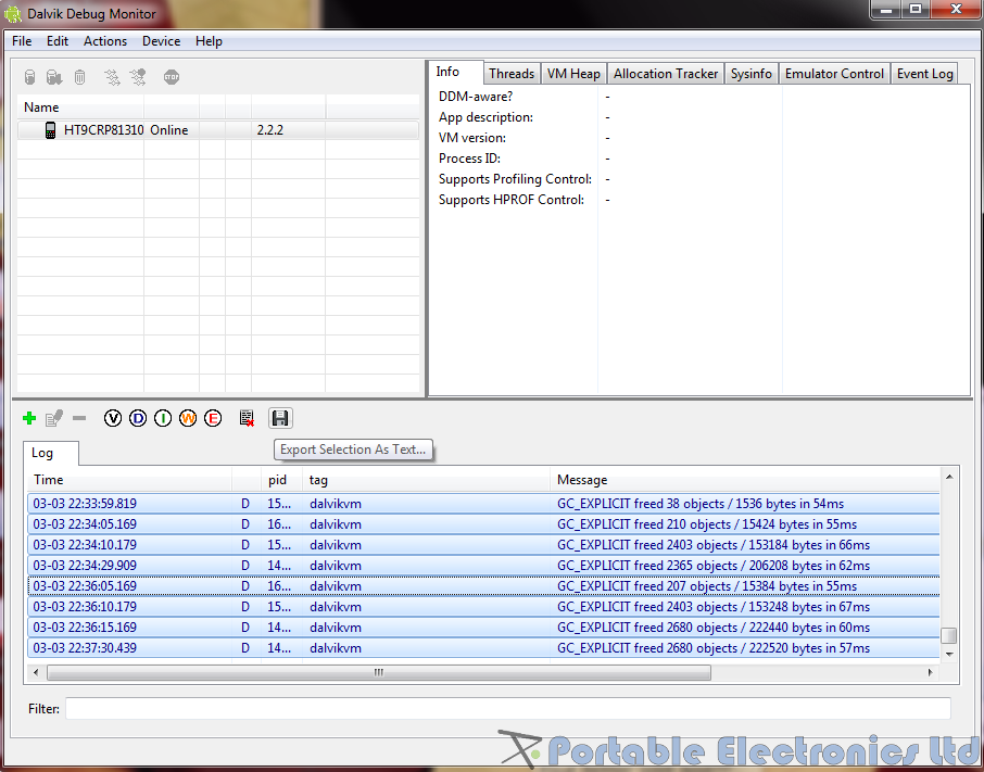 DDMS save log