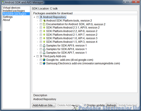 Android SDK manager packages