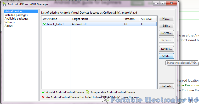 Android SDK start AVD